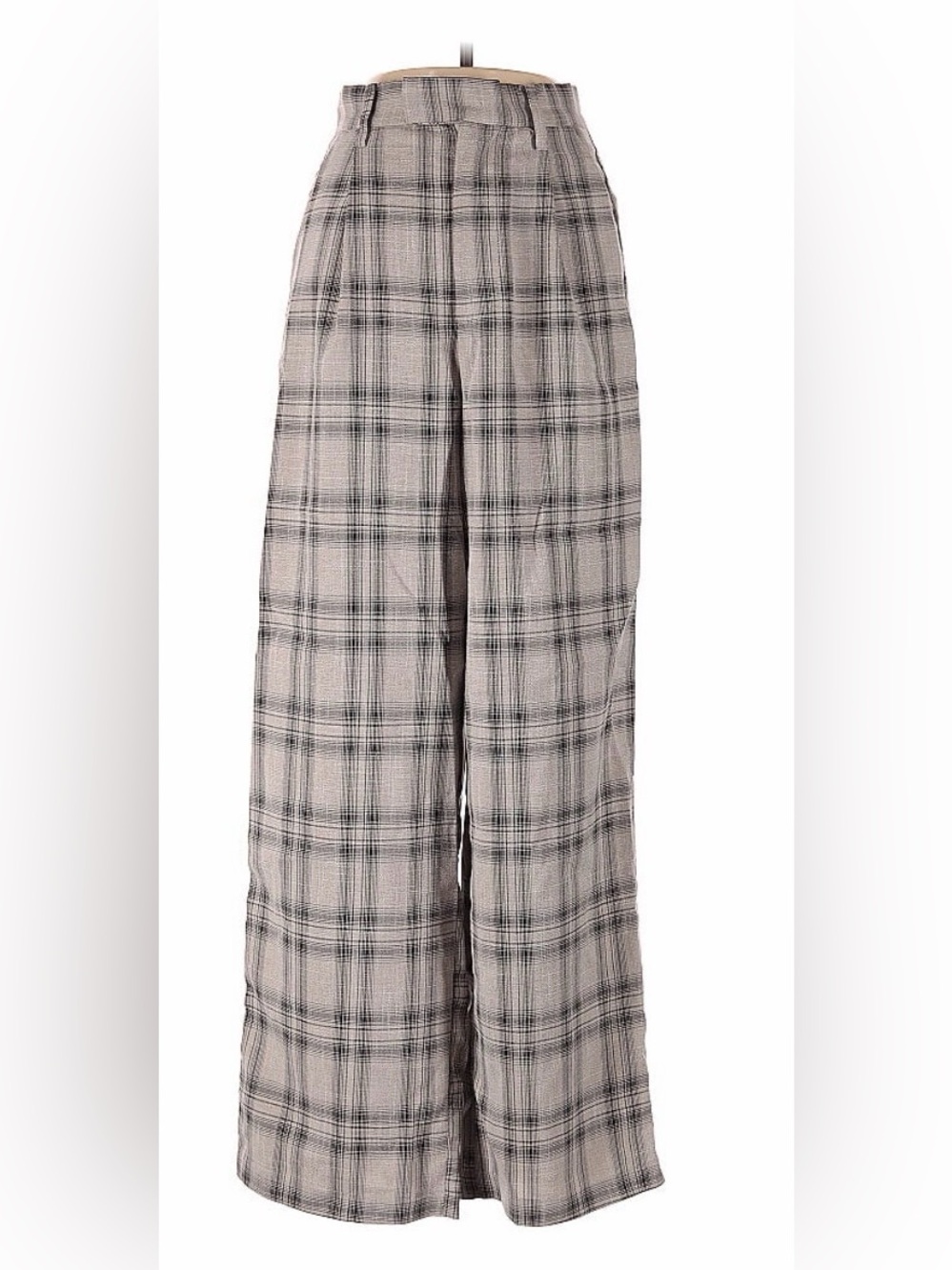 J.ING Plaid Wide-Leg Trousers in Beige and Black